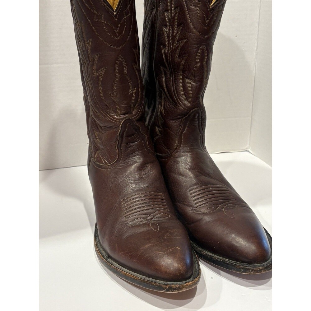 Nocona Brown Leather Western Cowboy Boots Men’s Size 9 D Made in USA Vintage